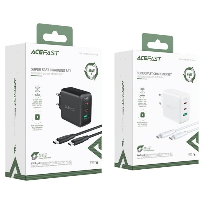 Комплект Acefast A13 адаптер 2xUSB-C + USB-A 65w + кабель USB-C to USB-C 15706