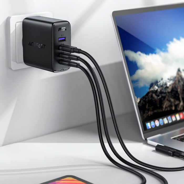 Комплект Acefast A37 адаптер 3xUSB-C + USB-A + кабель USB-C to USB-C 100w 14551