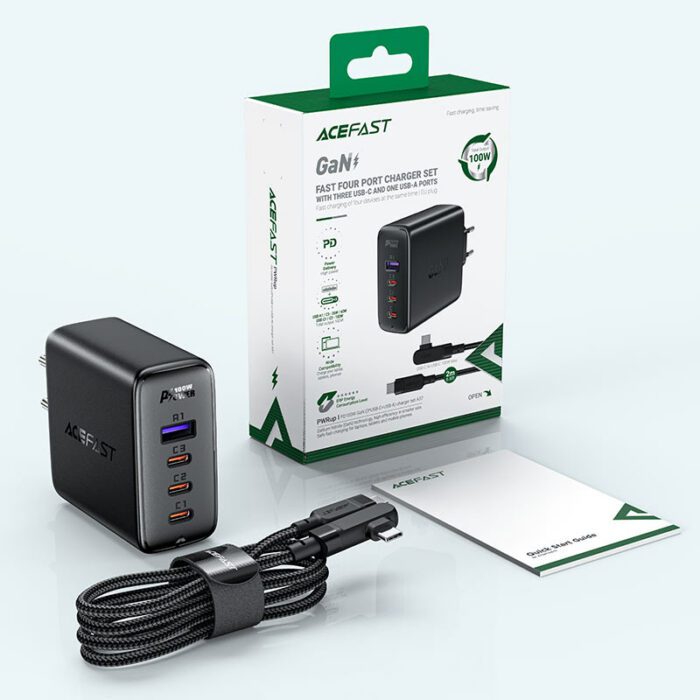 Комплект Acefast A37 адаптер 3xUSB-C + USB-A + кабель USB-C to USB-C 100w 14554