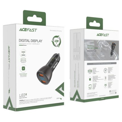 Автомобільний зарядний пристрій Acefast B7 Metal Dual USB with digital display 45W 14081