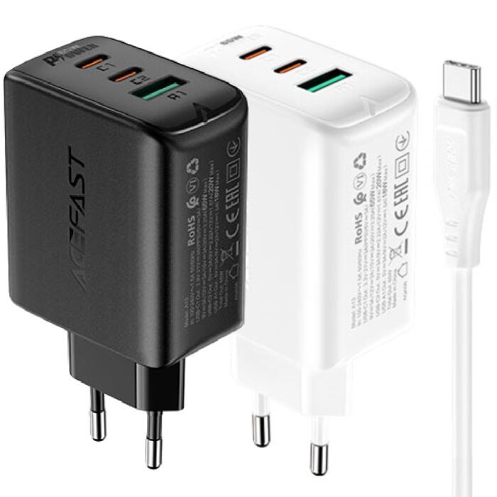 Комплект Acefast A13 адаптер 2xUSB-C + USB-A 65w + кабель USB-C to USB-C 15705