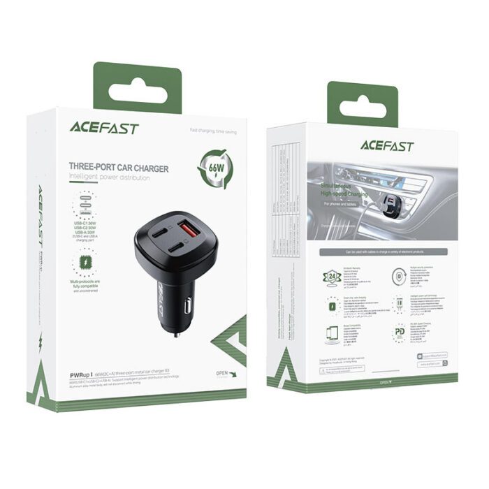 Автомобільний зарядний пристрій Acefast Metal B3 USB-C+USB-C+USB-A 66W 15675