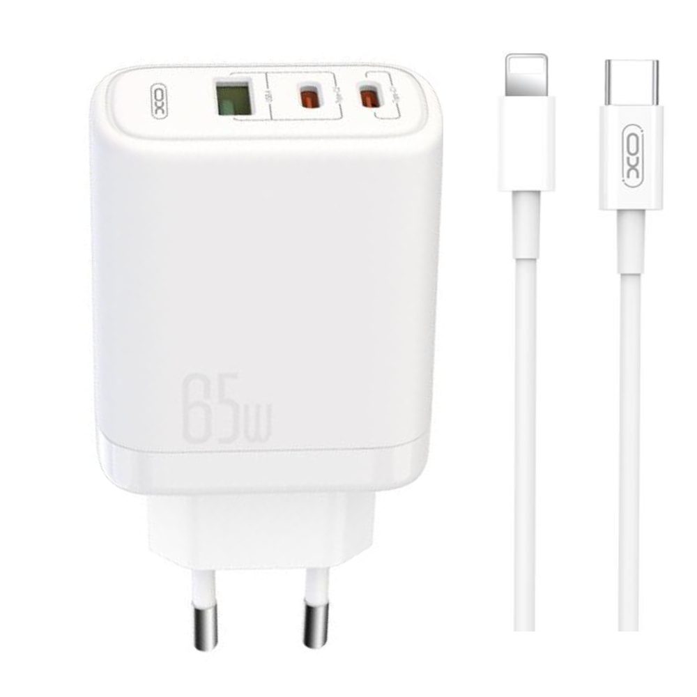 Комплект XO [CEO04] адаптер 65w 2xUSB-C + USB-A + кабель USB-C to Lightning 17703