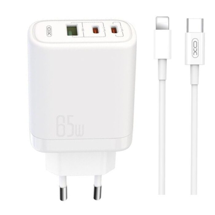 Комплект XO [CEO04] адаптер 65w 2xUSB-C + USB-A + кабель USB-C to Lightning 17703