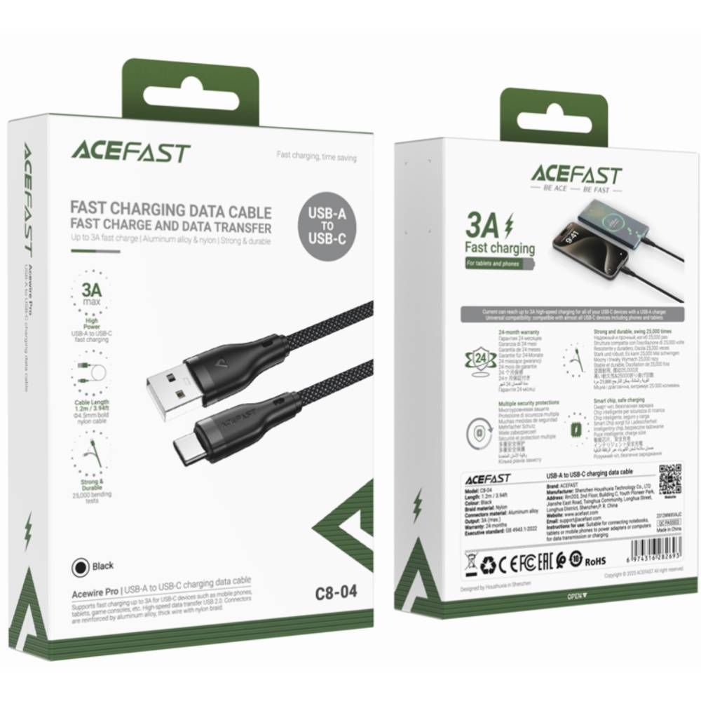 Кабель Acefast C8-04 USB to USB-C (Black) 22054
