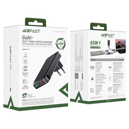 Адаптер Acefast A100 PD65W GaN 2xUSB-C+USB-A Ultra-Thin Series 31960
