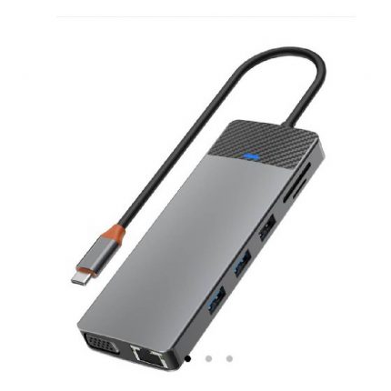 Перехідник Wiwu 12in1 Linker Series [USB-C to 2xUSB3.0 + 2xUSB2.0 + 2xPD100W + USB-C3.0 + SD/TF2.0 + 2xHDMI4K30HZ + VGA1080P + LAN1000] 35644