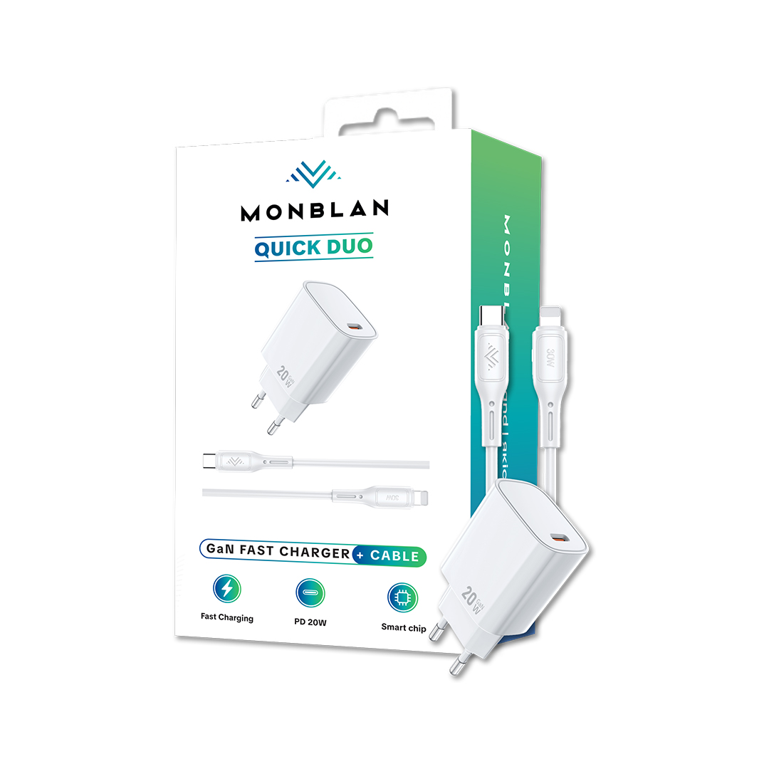 Комплект Monblan адаптер 20W + кабель USB-C to Lightning Quick Duo Series Комплект Monblan адаптер 20W + кабель USB-C to Lightning Quick Duo Series 48568