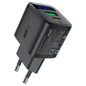 Адаптер Acefast A114 PD25W GaN charger USB-A+USB-C with digital display 53333