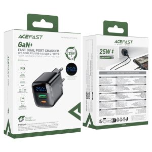 Адаптер Acefast A114 PD25W GaN charger USB-A+USB-C with digital display 53332