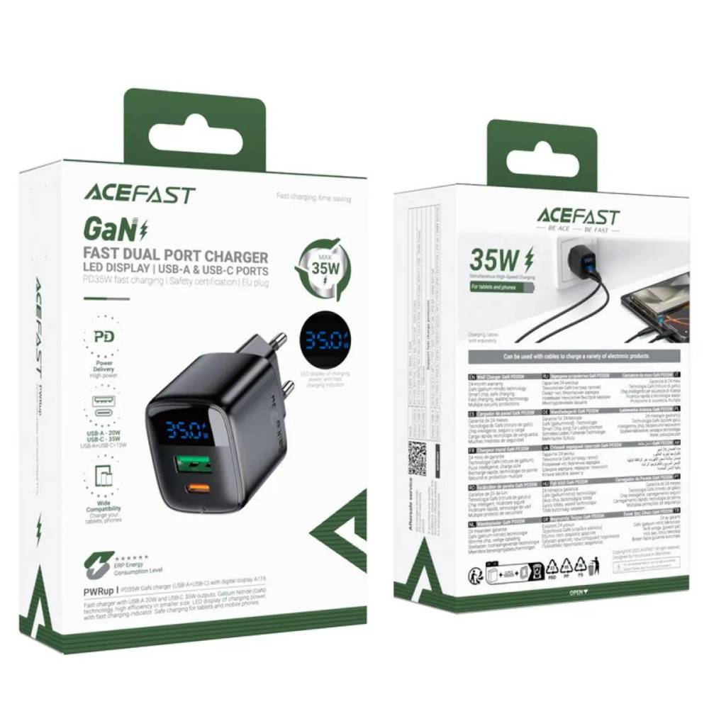 Адаптер Acefast A116 PD35W GaN charger USB-A+USB-C with digital display Адаптер Acefast A116 PD35W GaN charger USB-A+USB-C with digital display 52191