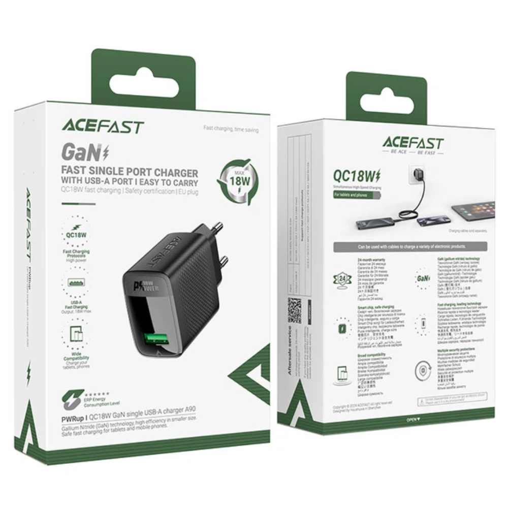 Адаптер Acefast A90 QC18W GaN single USB-A Адаптер Acefast A90 QC18W GaN single USB-A 59118